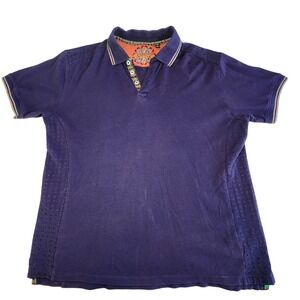 ROBERT GRAHAM Polo Shirt Mens Large Purple Cotton Embroidered Tailored Fit